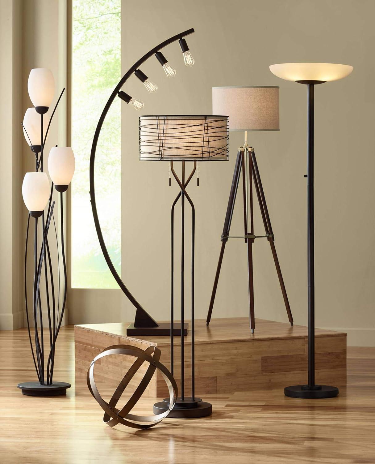 Possini Euro Design Meridian Light Blaster Modern Torchiere Floor Lamp 72" Tall Oil Rubbed Bronze LED Frosted Glass Shade for Living Room Bedroom Home