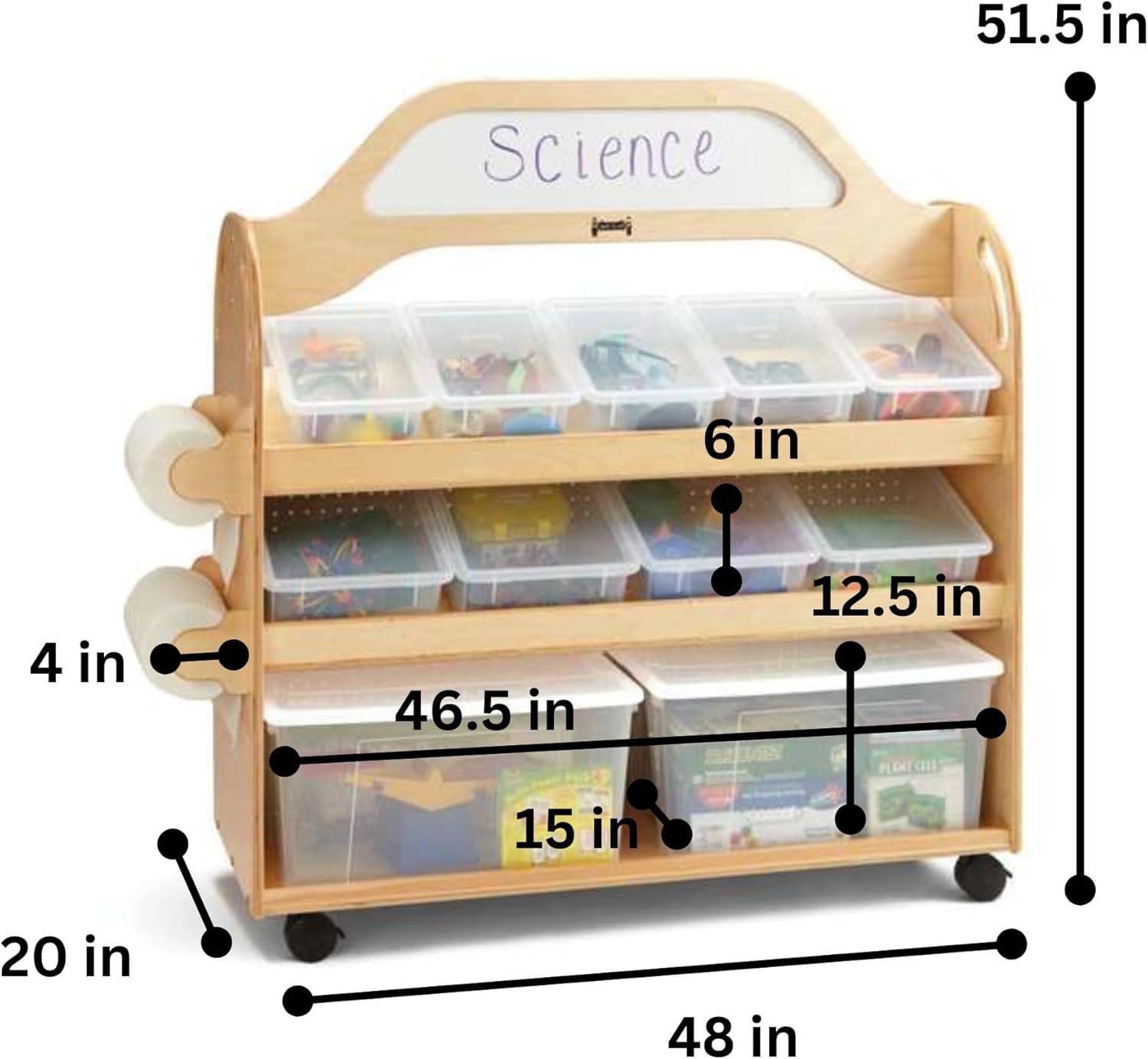Natural Wood Acrylic Mobile Cart with Clear Storage Bins