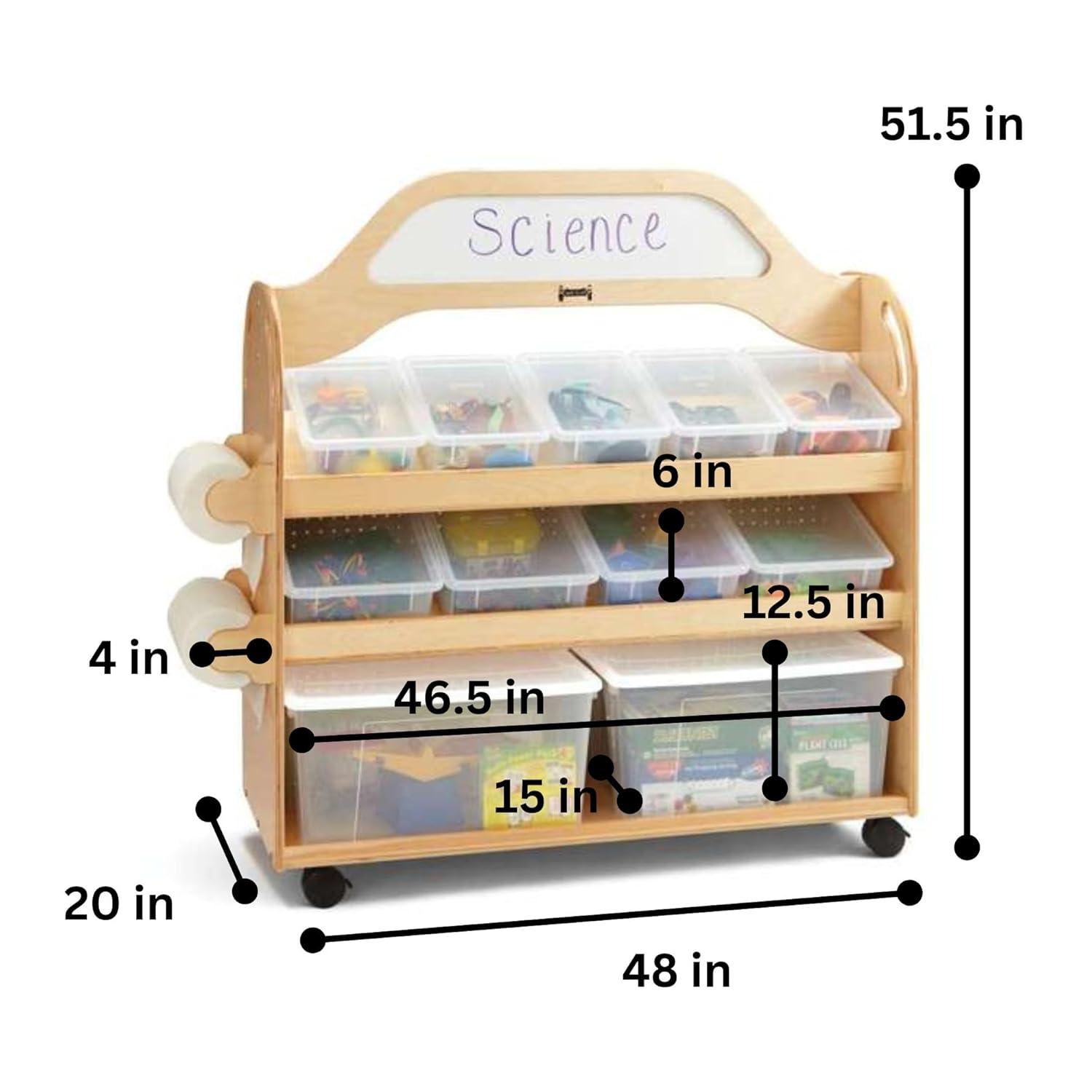 Natural Wood Acrylic Mobile Cart with Clear Storage Bins