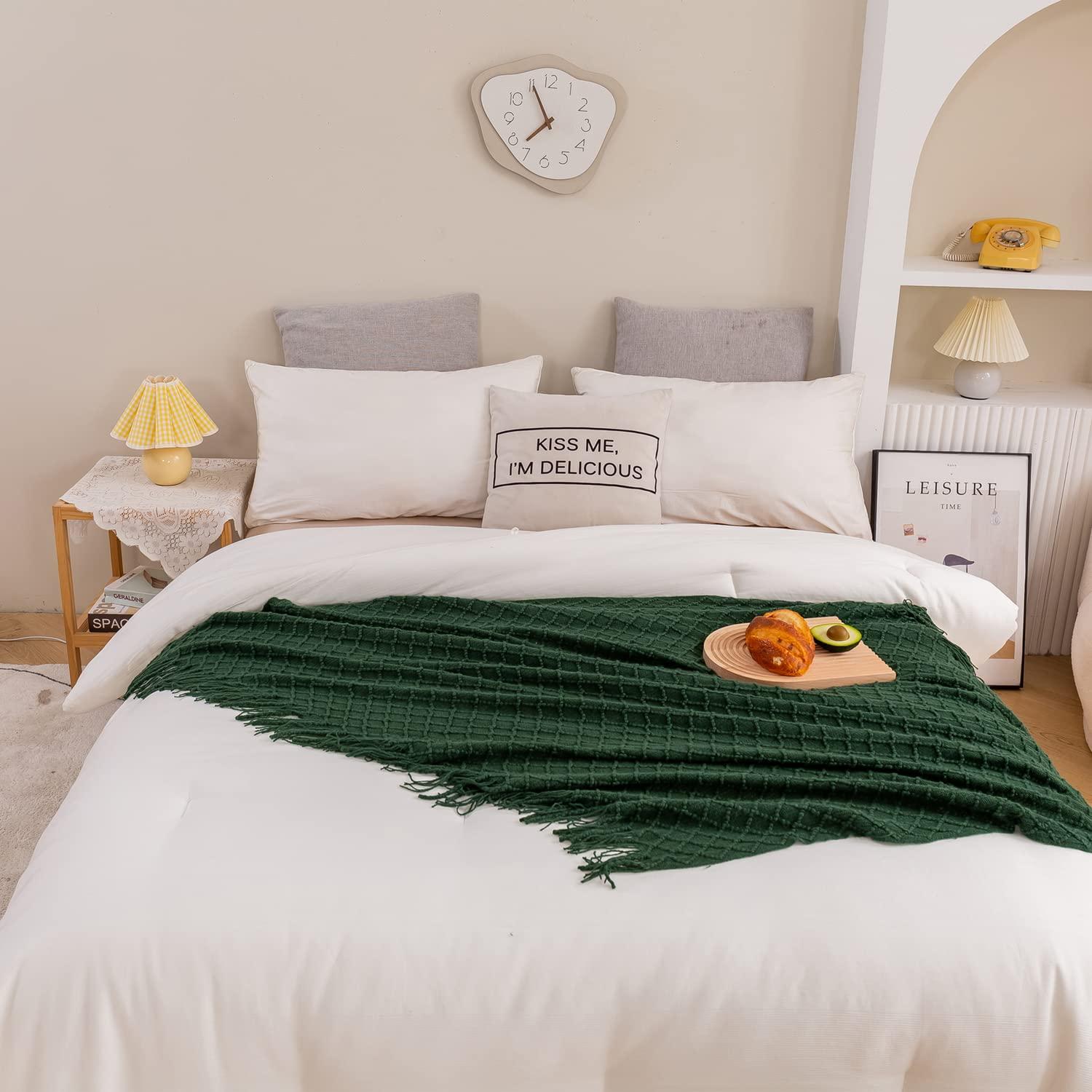 Lunarose Throw Blanket for Couch,Soft Cozy Knit Blanket,Lightweight Decorative Throw for Sofa Chair Bed Travel and Living Room-All Seasons Suitable for Women,Men and Kids (White-Wave, 50"x60")