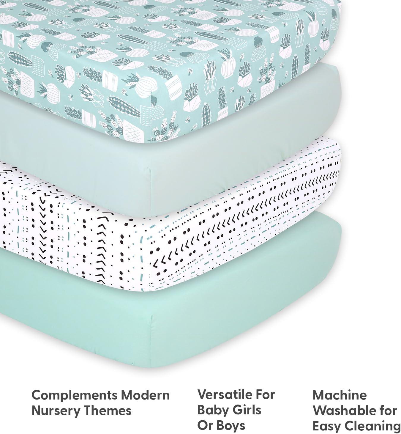 The Peanutshell Fitted Crib Sheets - Cactus and Pastel Green - 4pk