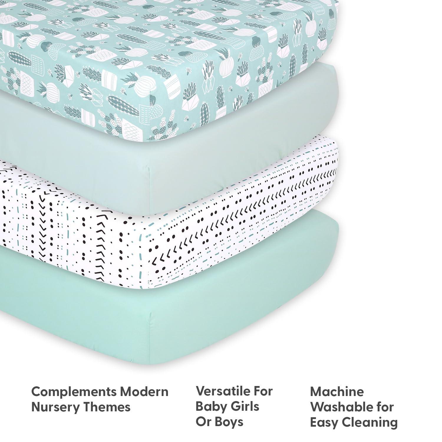 The Peanutshell Fitted Crib Sheets - Cactus and Pastel Green - 4pk