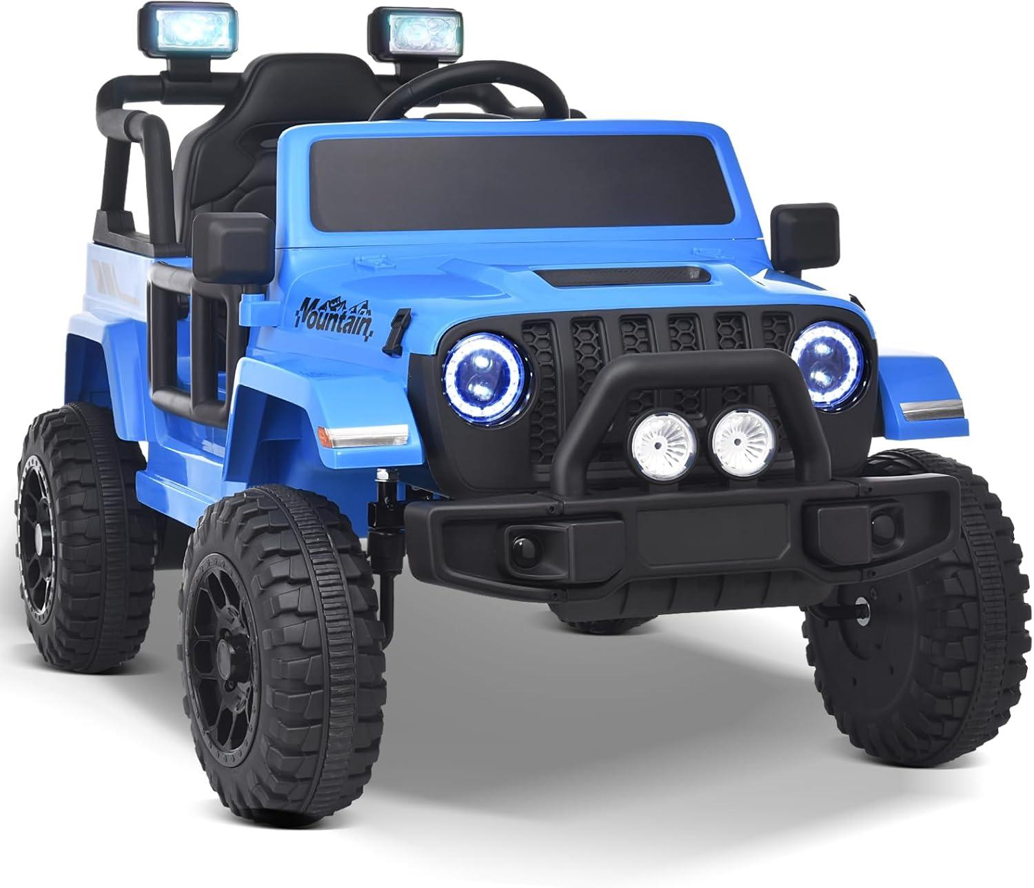 12V Kids Ride on Truck Electric Car for Kids Battery Powered Toy Car with Parent Remote Control, 4-Wheel Suspension, 3 Speeds, LED Lights,Blue