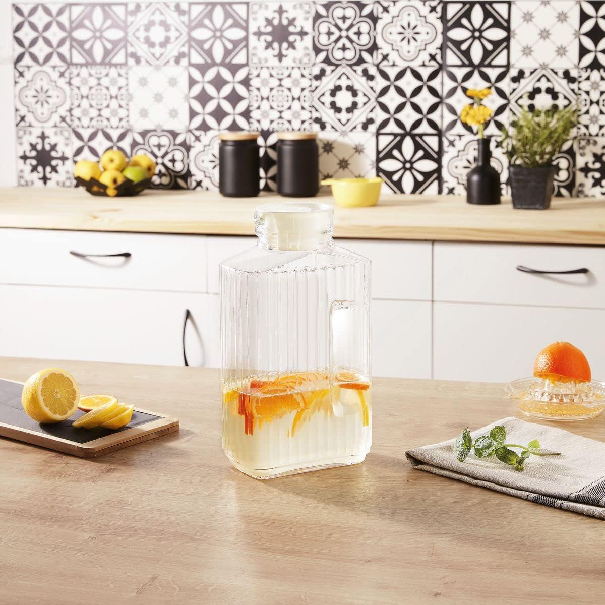 Luminarc Quadro 2-Liter Glass Pitcher with Lid, 67.5 Ounce, Clear/White