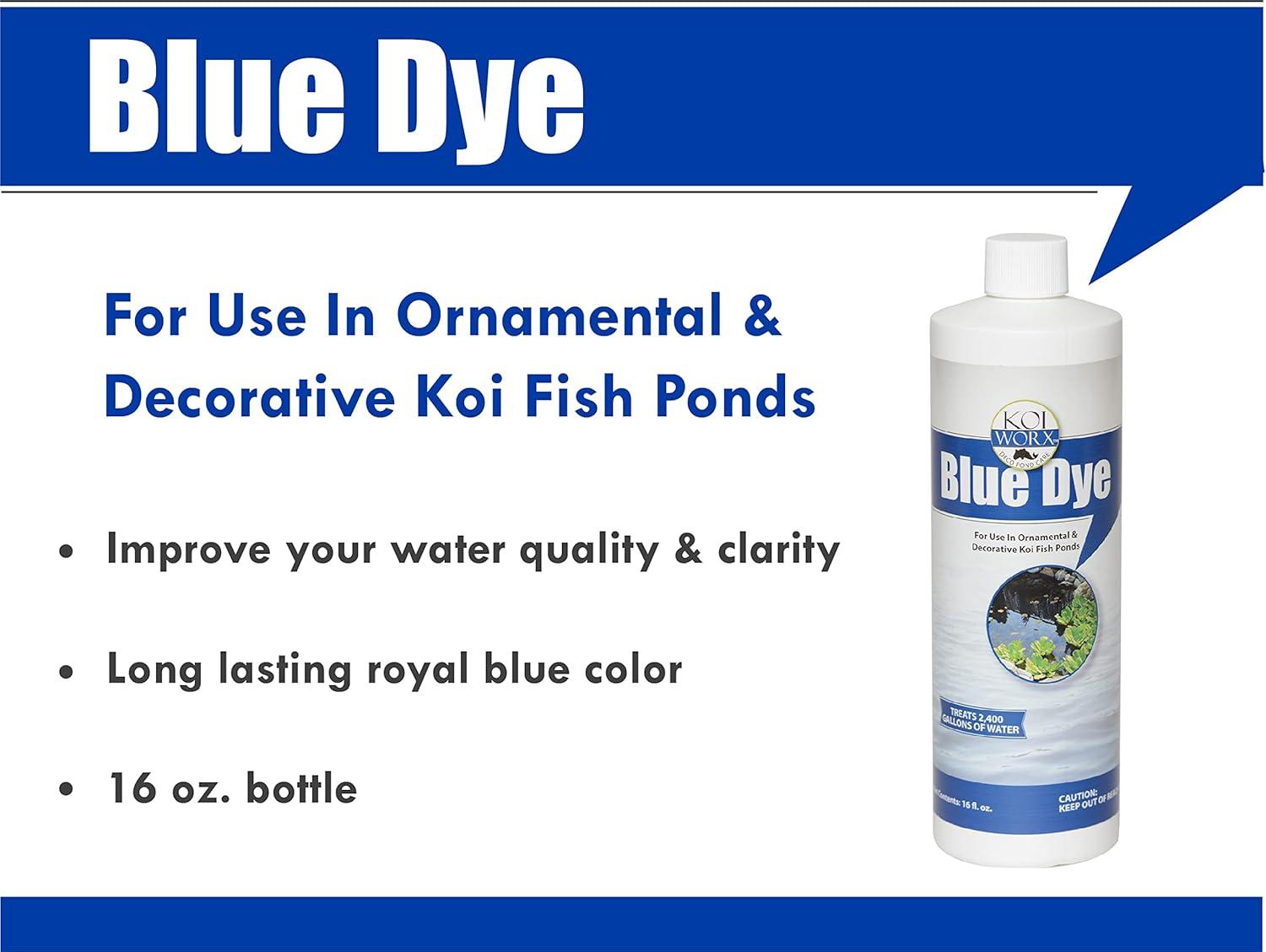 KoiWorx Blue Dye - Ornamental and Decorative Pond Dye, Water Features and Fountains, Safe for Koi - 16oz