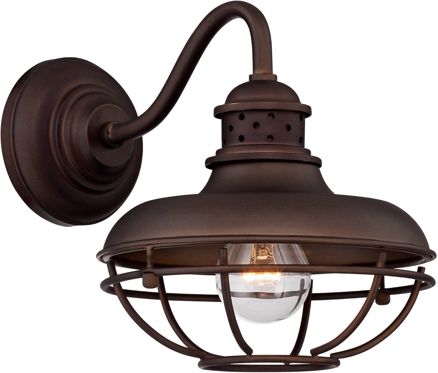 Franklin Iron Works Park Rustic Outdoor Barn Lights Fixtures Set of 2 Oil Rubbed Bronze 9" Open Cage for Post Exterior Light Barn Deck Post Light Yard