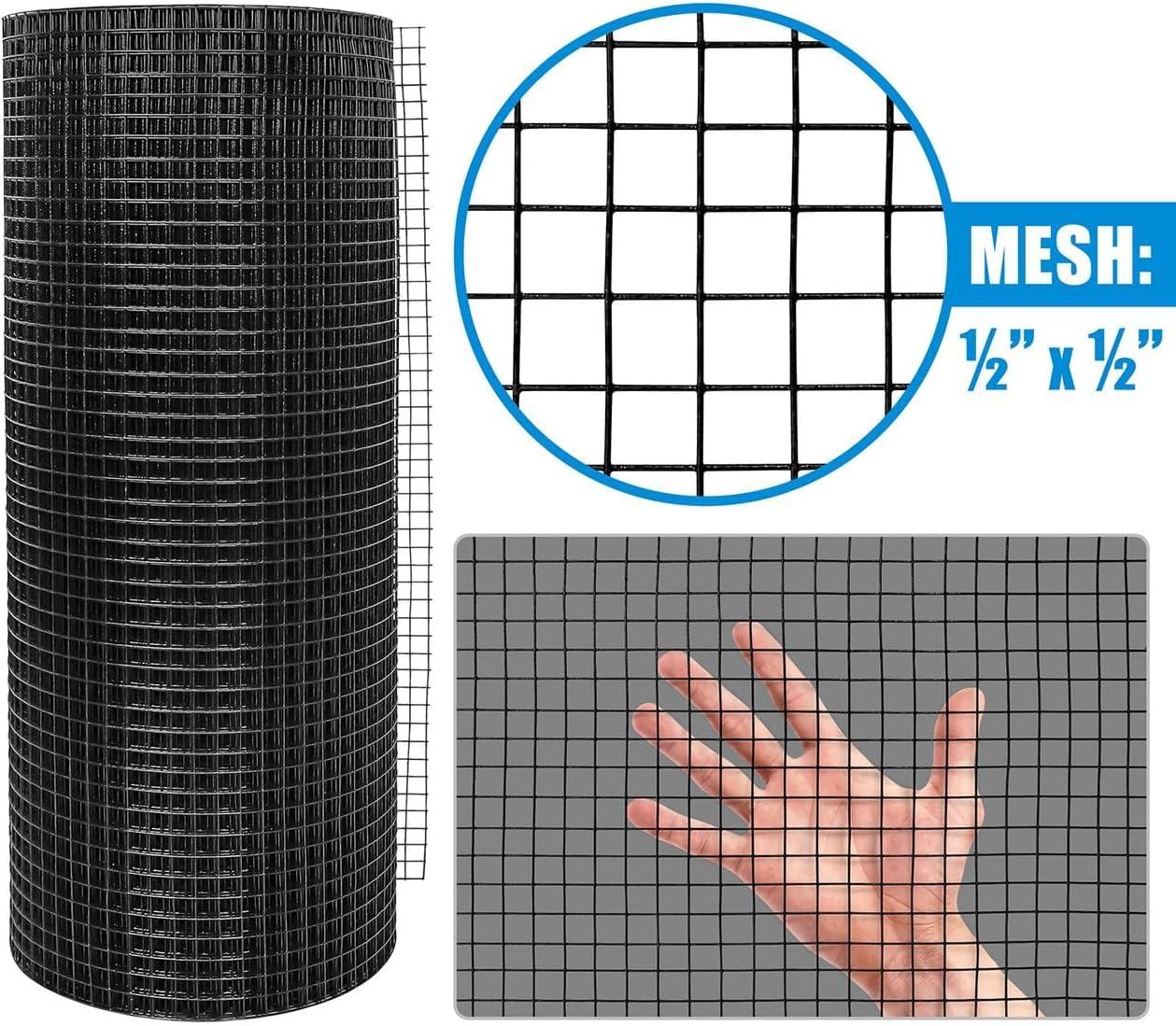 Fencer Wire Fencer Wire 19 Gauge Black Vinyl Coated Hardware Cloth, Welded Wire Fence Rolls, Mesh 1/2" X 1/2"