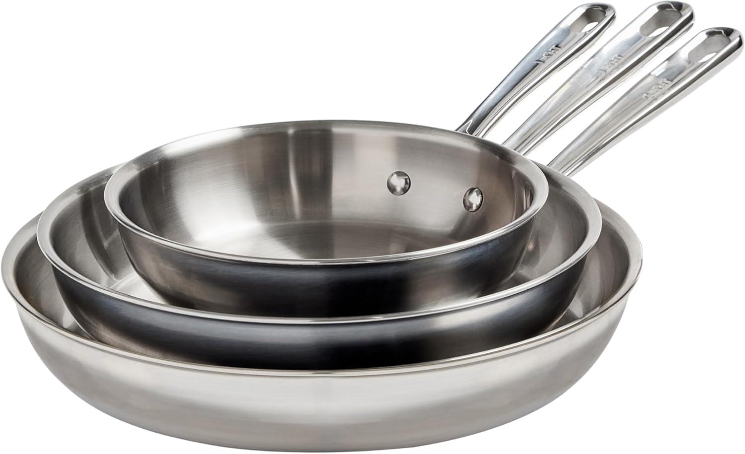 T-fal 3 Piece Stainless Steel Fry Pan Set, 8", 10" & 12", Pro Tri-Ply, Silver