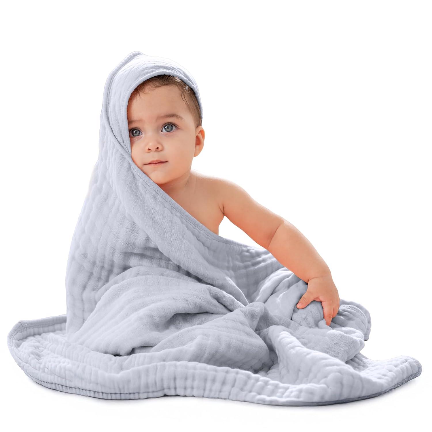 Comfy Cubs Comfy Cubs Hooded Baby Towel 2-Pack, Large 32 x 32 Inch - 6 Layer 100% Muslin Cotton - Soft & Absorbent Baby Bath Towels (Set of 2)