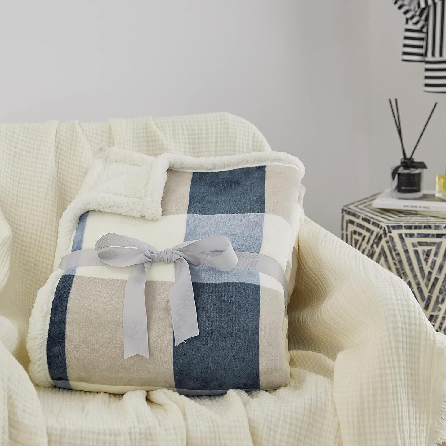 PU MEI Sherpa Throw Blanket for Couch Sofa 60”*80”- Fleece Tufted Fuzzy Soft Cozy Blanket for Bed, Thick Warm Blanket for All Seasons, (Dusty Blue, 60"*80")