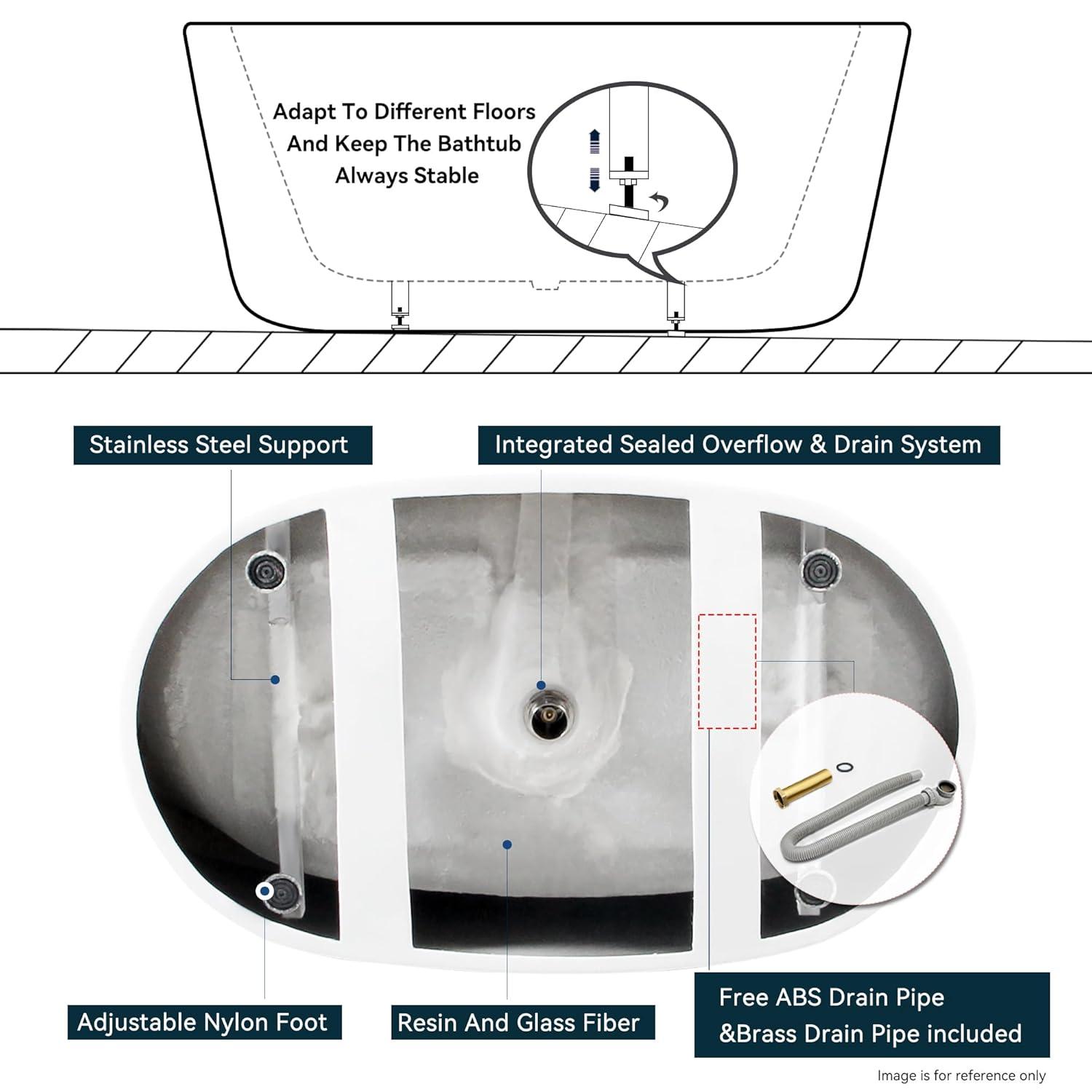FerdY Boracay 67" Acrylic Freestanding Bathtub With Chrome Drain