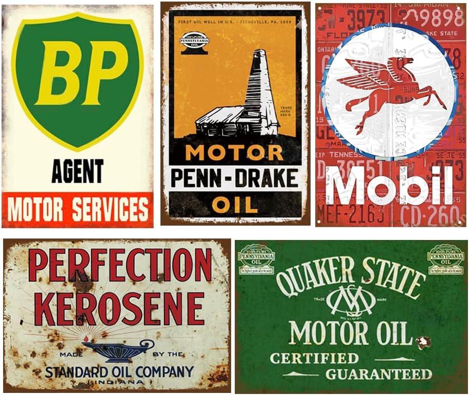 Reproduced Vintage Tin Sign Pack, Gas Oil Retro Advert Antique Metal Signs for Garage Man Cave Bar Kitchen, Nostalgic Car Decor, 8x12 Inch (35 Pieces A)