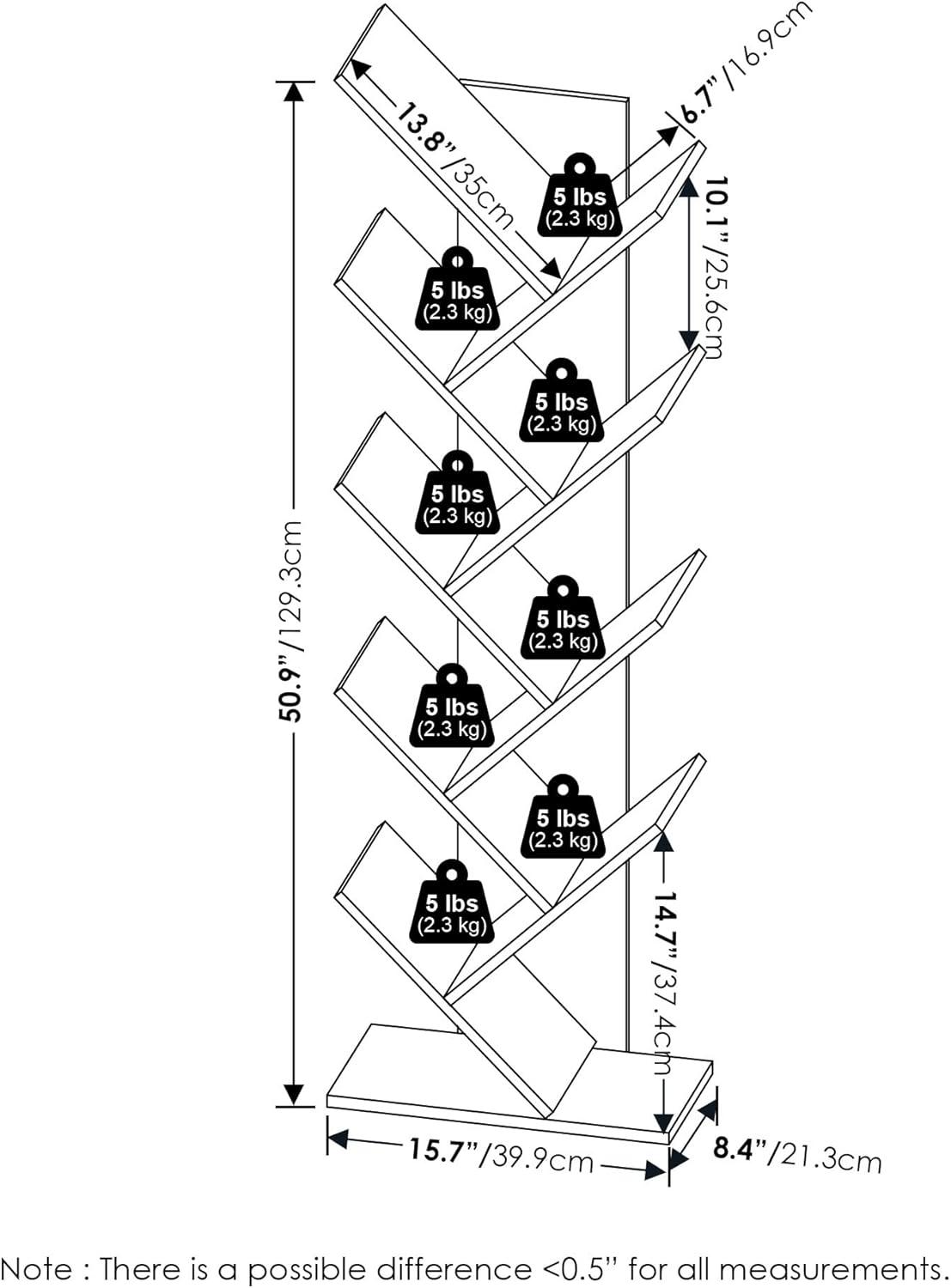 Furinno Tree Bookshelf 9-Tier Bookcase Floor Standing Book Rack Display Stand,French Oak