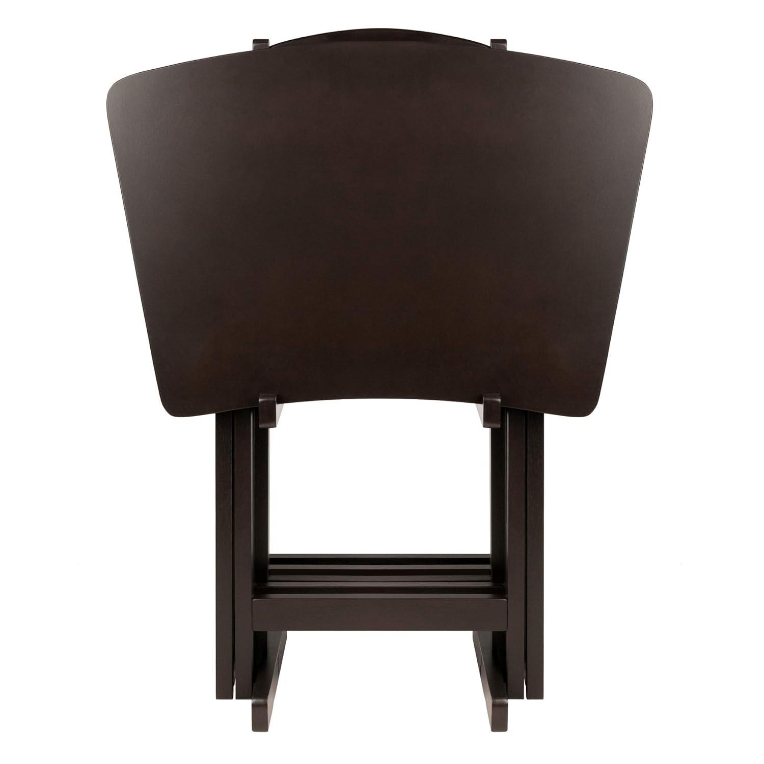 5pc Anila Fan Shape Snack Table Coffee - Winsome: Solid Wood Folding Tables, Beveled Edges, Storage Rack