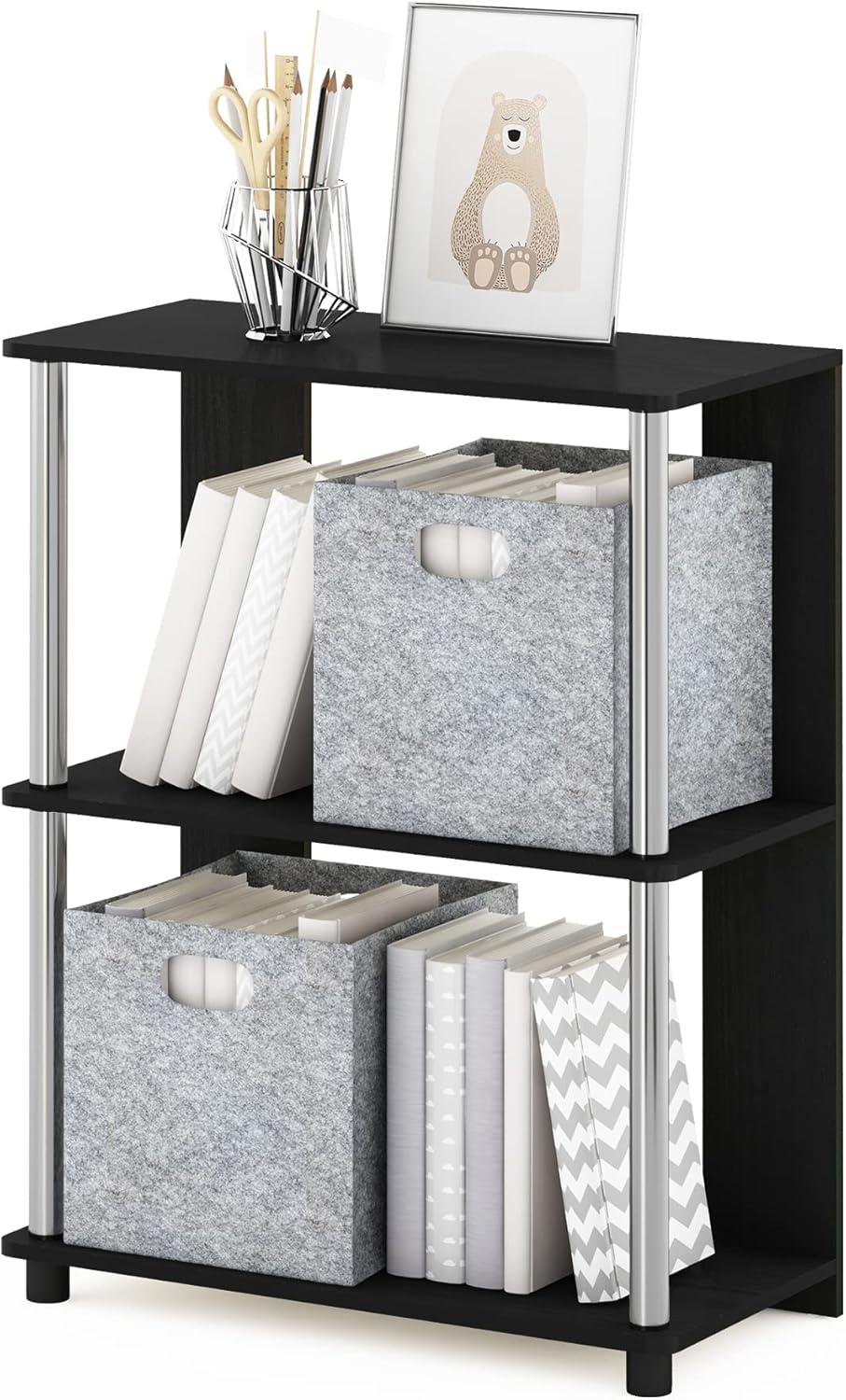 Jaya Simple 3-Tier Bookcase in Americano with Chrome Accents