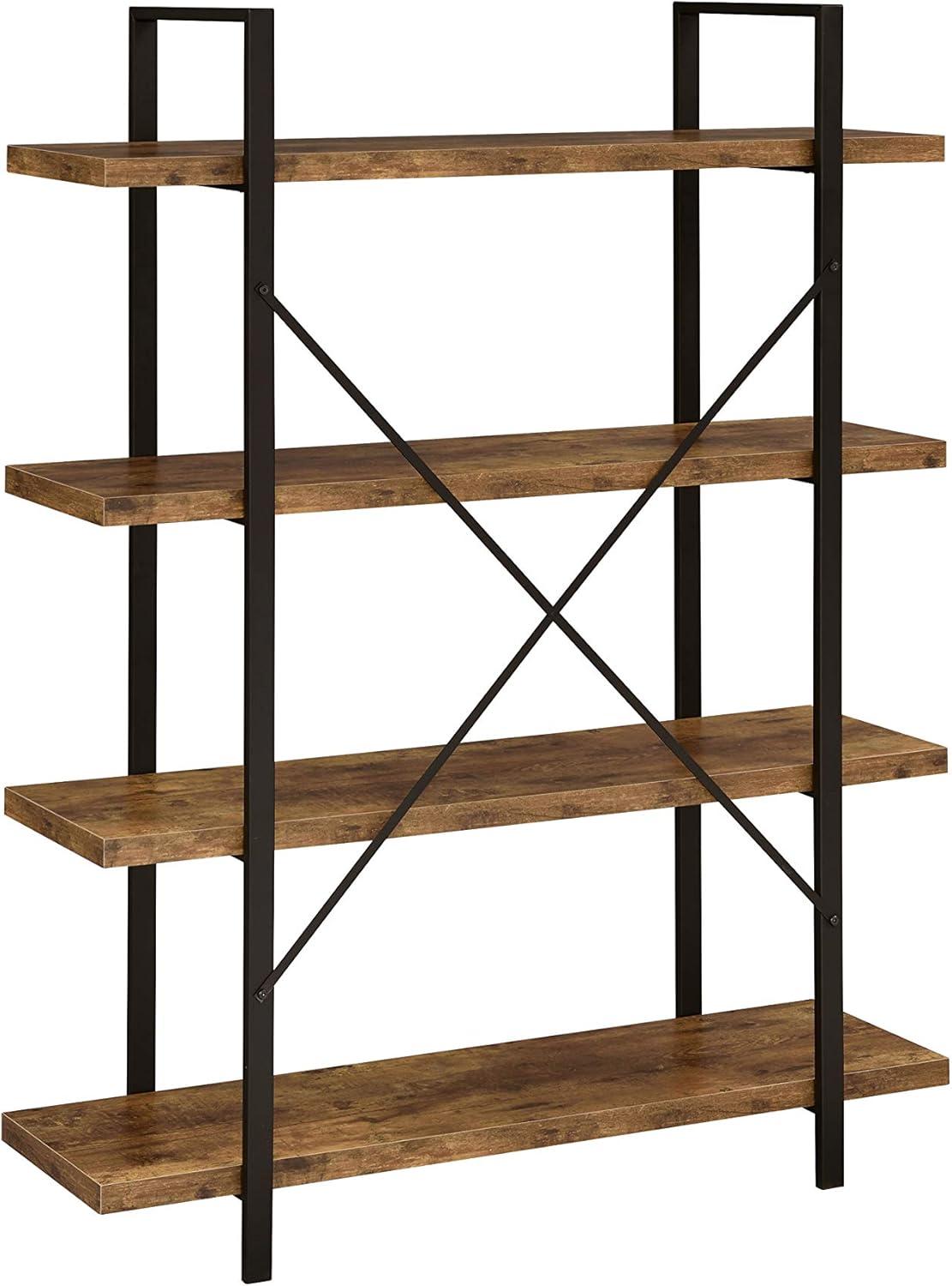 Rustic 55" Brown and Black Transitional 4-Shelf Bookcase