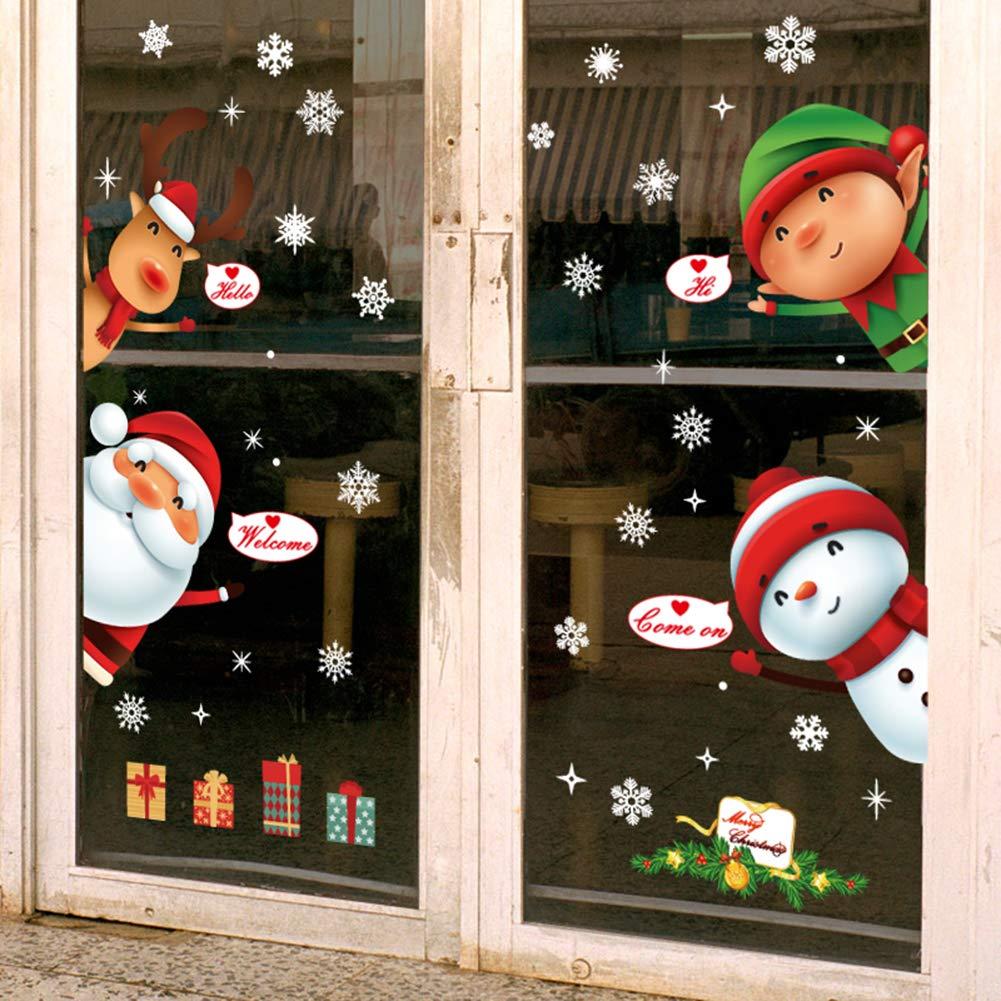 Christmas Windows Static Stickers Clings Santa Claus Snowman Deer Snowflake Removable Vinyl Christmas Tree Diy Wall Window Door Mural Decal Sticker Fo