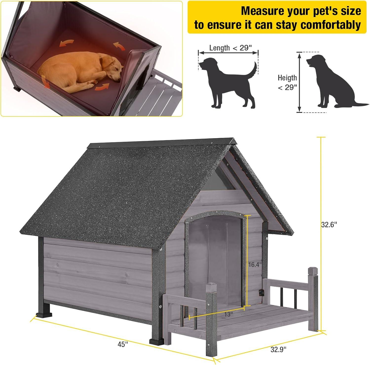 Aivituvin-AIR81-IN Medium Insulated Dog House Gray 32.9"(L) x 45" (W) x 32.6"(H)