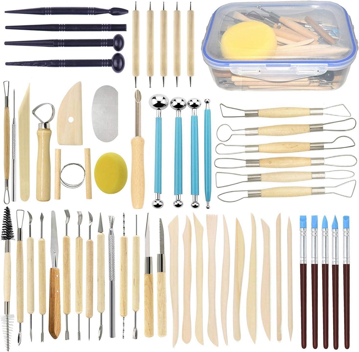 57-Piece Wooden and Stainless Steel Pottery Sculpting Tool Set