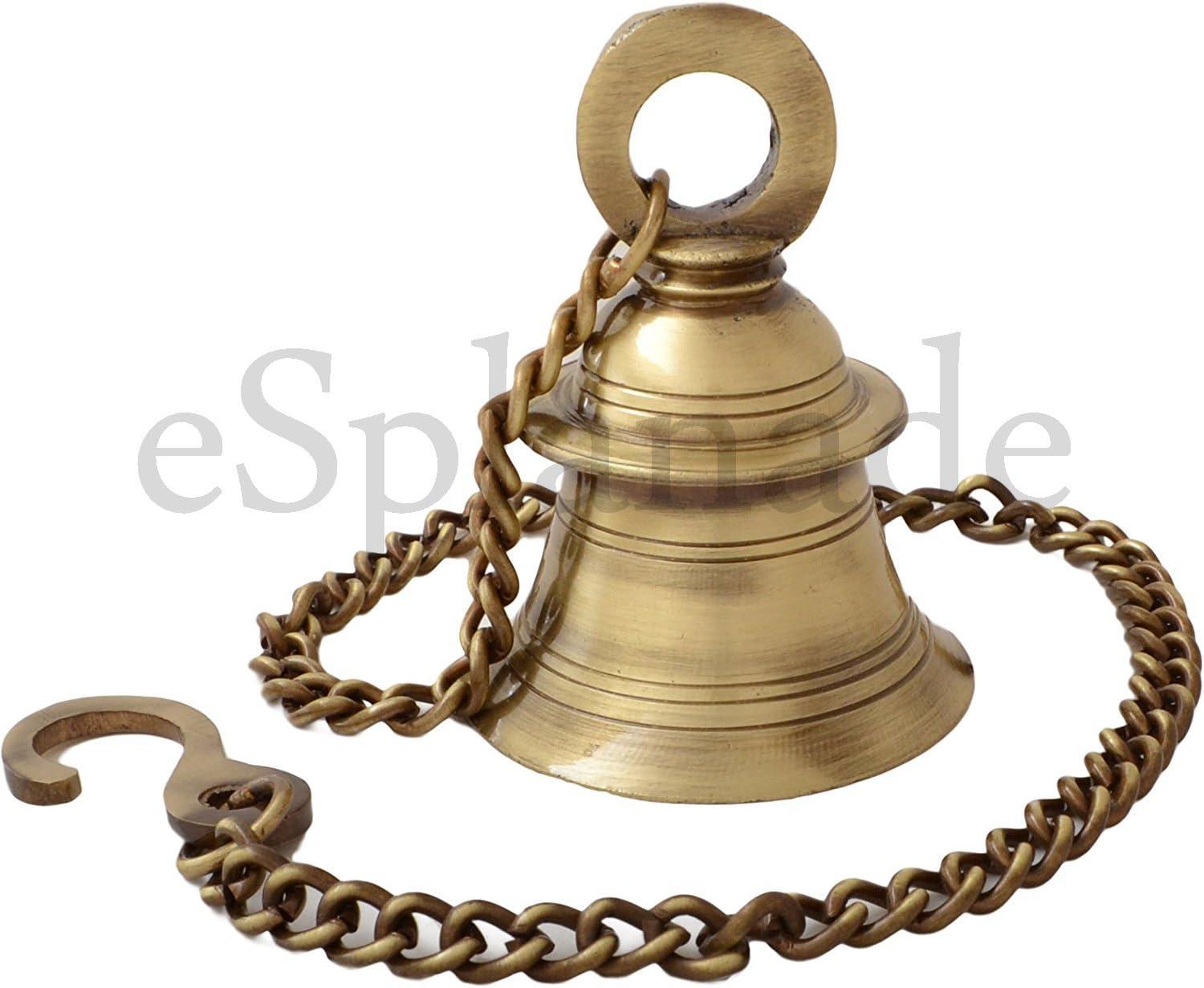 eSplanade - Hanging Bell with 15" Inches Chain (L) | Home Decor | Door Decor | Pooja Accessories | Brass - 4" Inches (H)