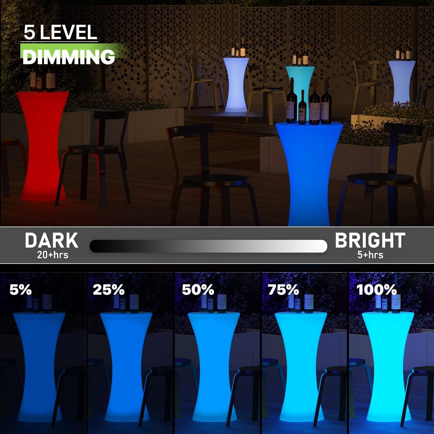 Magshion Mesa de Cóctel LED Brillante de 23 Pulgadas con Control Remoto, Mesa de Pub con Luz Que Cambia de Colores Recargable para Fiesta de Café en el Club Nocturno