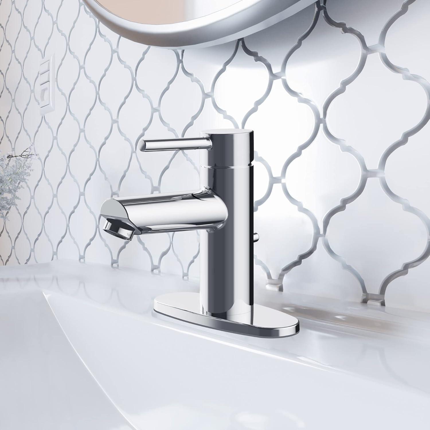Eastport II Modern Single-Handle Bathroom Faucet with Deck Plate, Polished Chrome – Design House, 593897