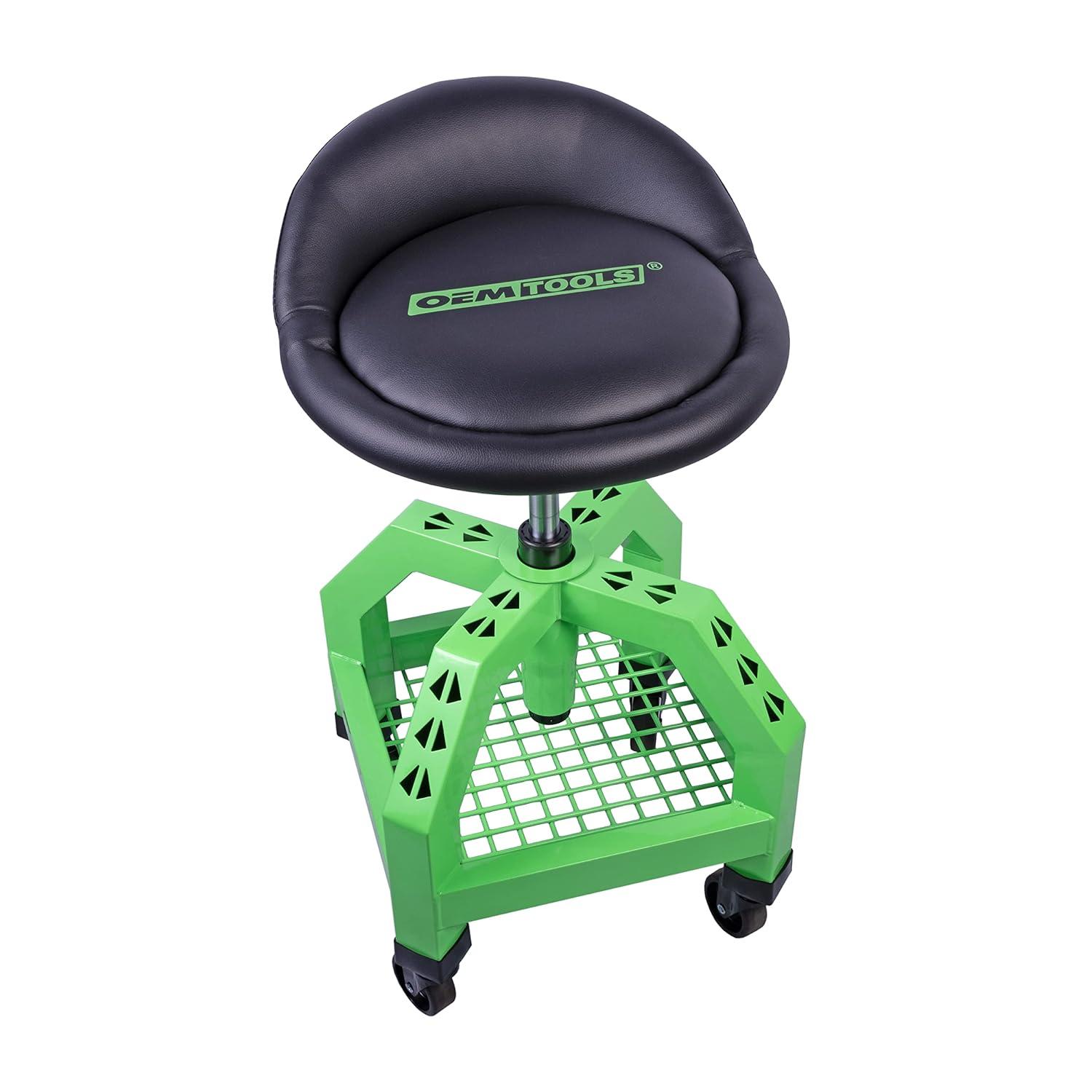 OEMTOOLS 24907 Shop Stool, 360 Degree Mechanic Stool with Height Adjustable Seat, 300LB Capacity, Foam Pad Seat, Lower Shelf Storage