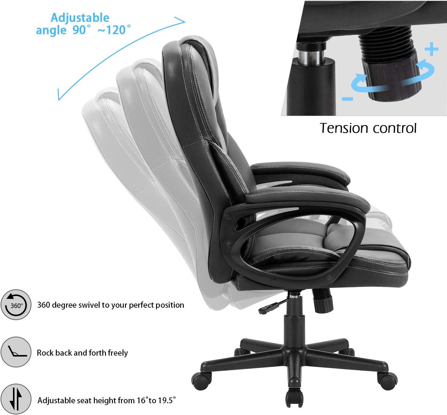 Office Executive Chair High Back Adjustable Managerial Home Desk Chair, Swivel Computer Leather Chair with Lumbar Support (Black)