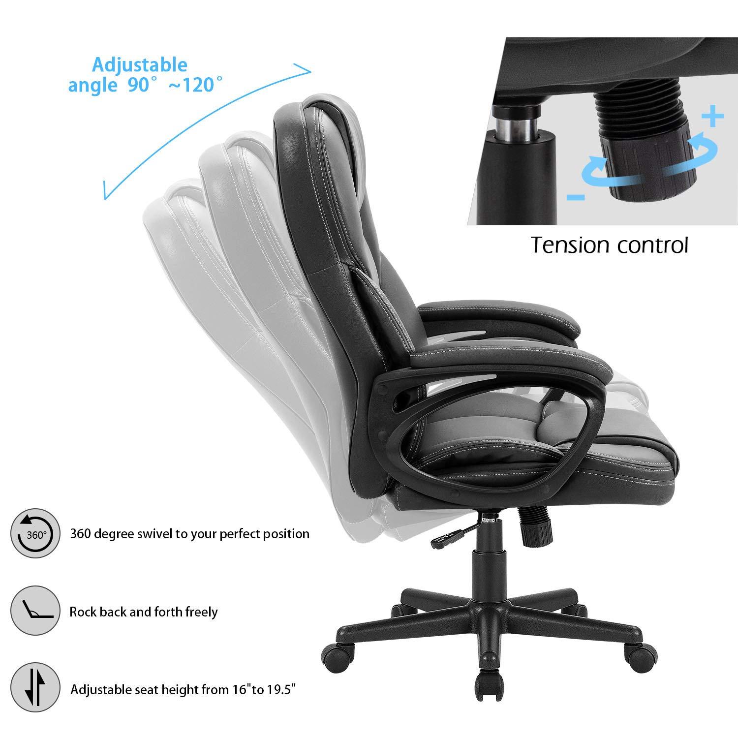 Office Executive Chair High Back Adjustable Managerial Home Desk Chair, Swivel Computer Leather Chair with Lumbar Support (Black)