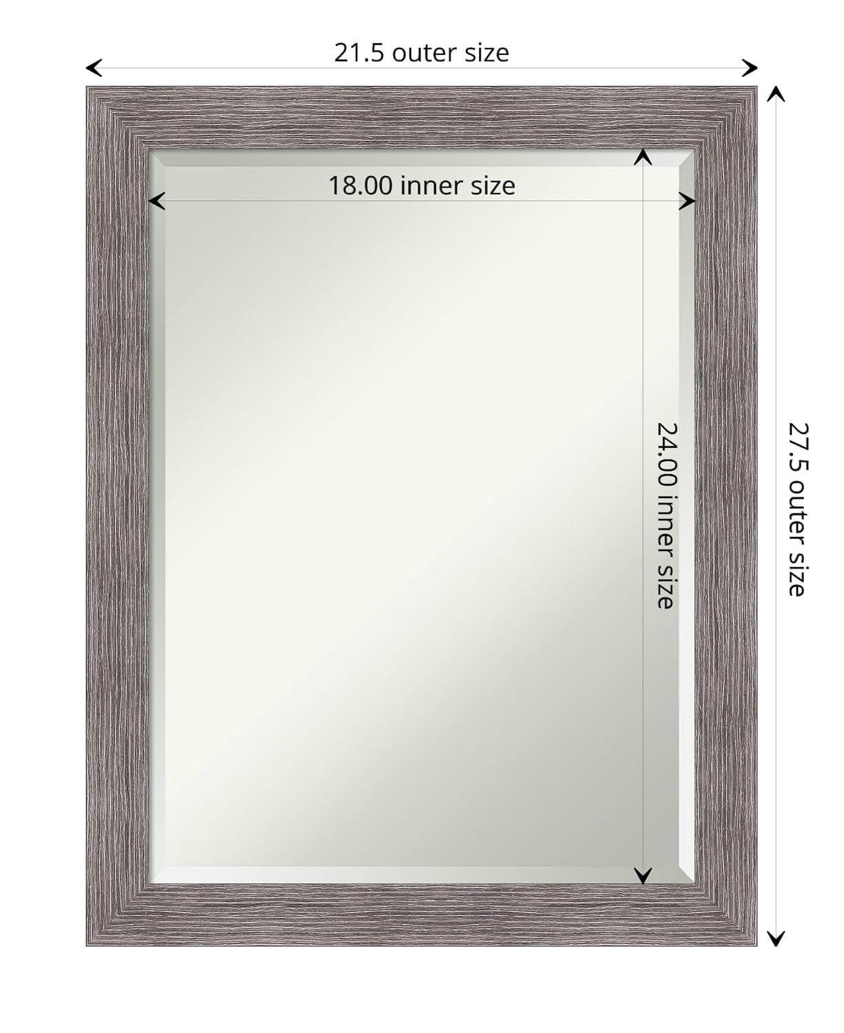Amanti Art Beveled Bathroom Wall Mirror - Pinstripe Frame Pinstripe Plank Grey Narrow Outer Size: 21 x 27 in