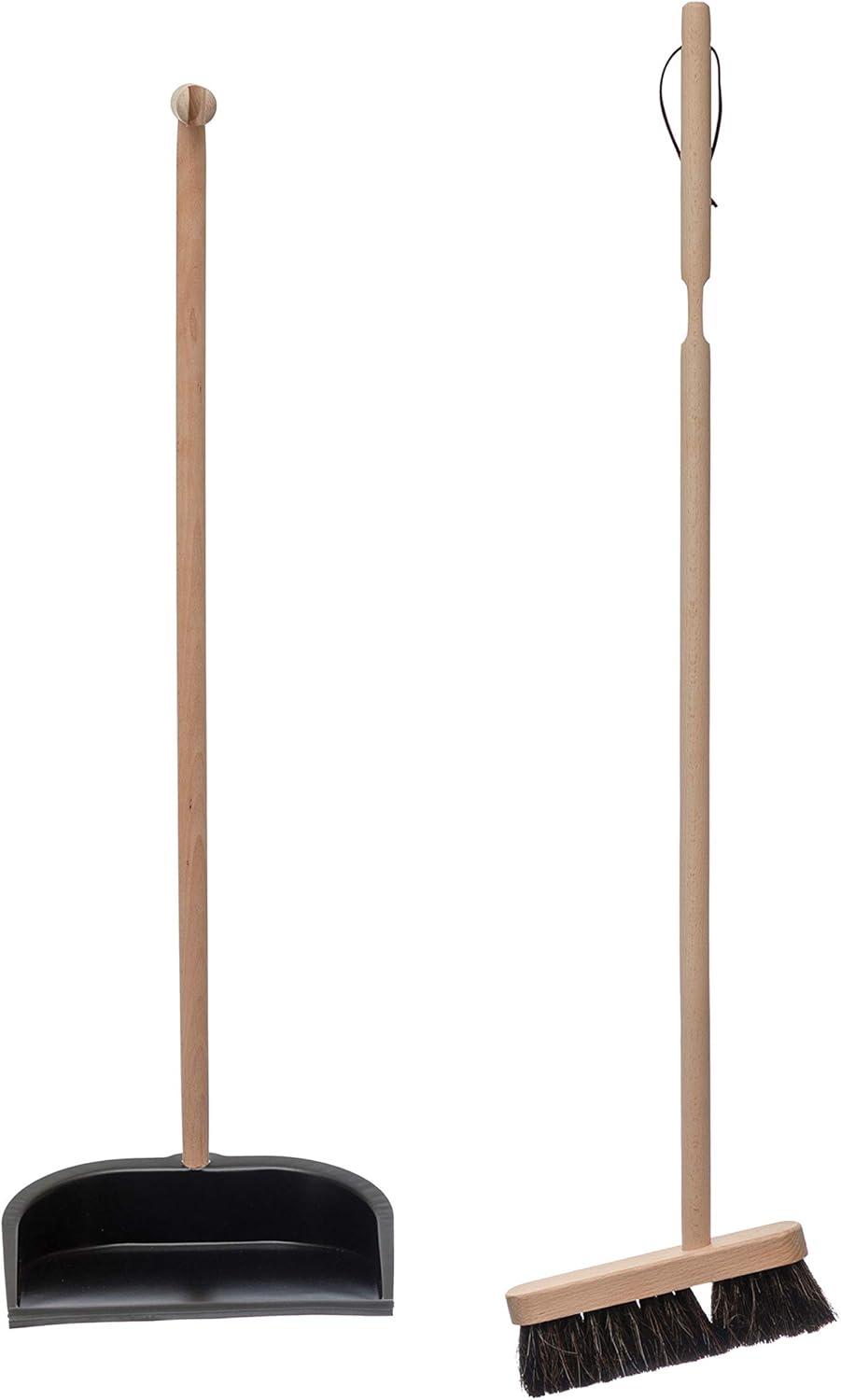 Creative Co-Op Beech Wood Broom & Standing Metal Dust Pan, Natural & Black, Set of 2
