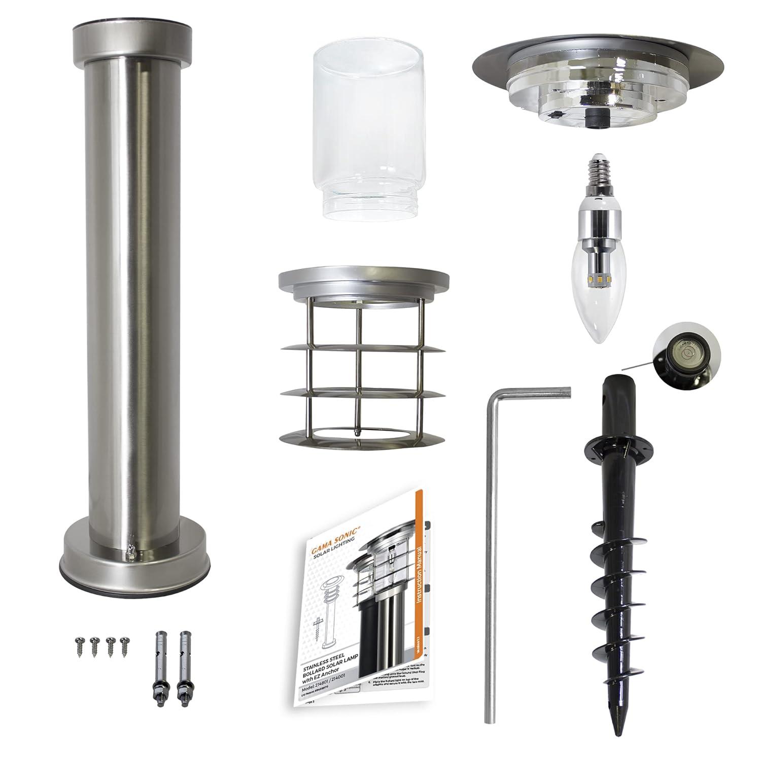 Gama Sonic Stainless Steel Solar Bollard Lamp with EZ Anchor