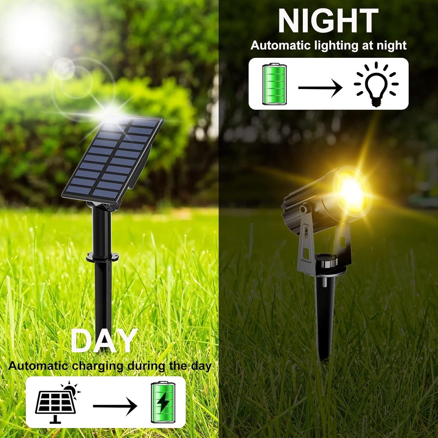 T-SUN LED Landscape Solar Spotlights, Waterproof Outdoor Solar Lights Auto ON/Off Solar Wall Lights for Garden, Driveway, Pathway, Pool Area(Warm White)