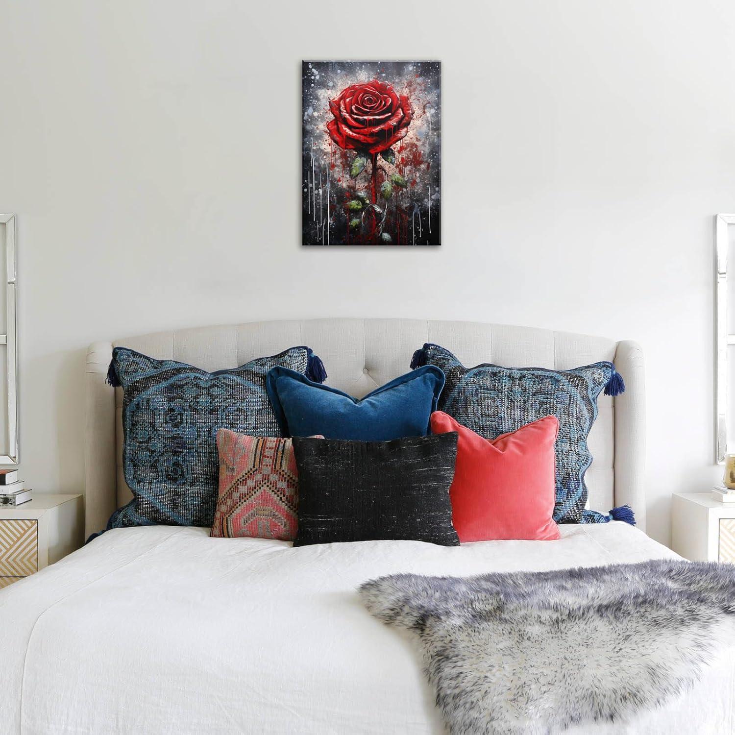 Vintage Black and Red Rose Canvas Wall Art