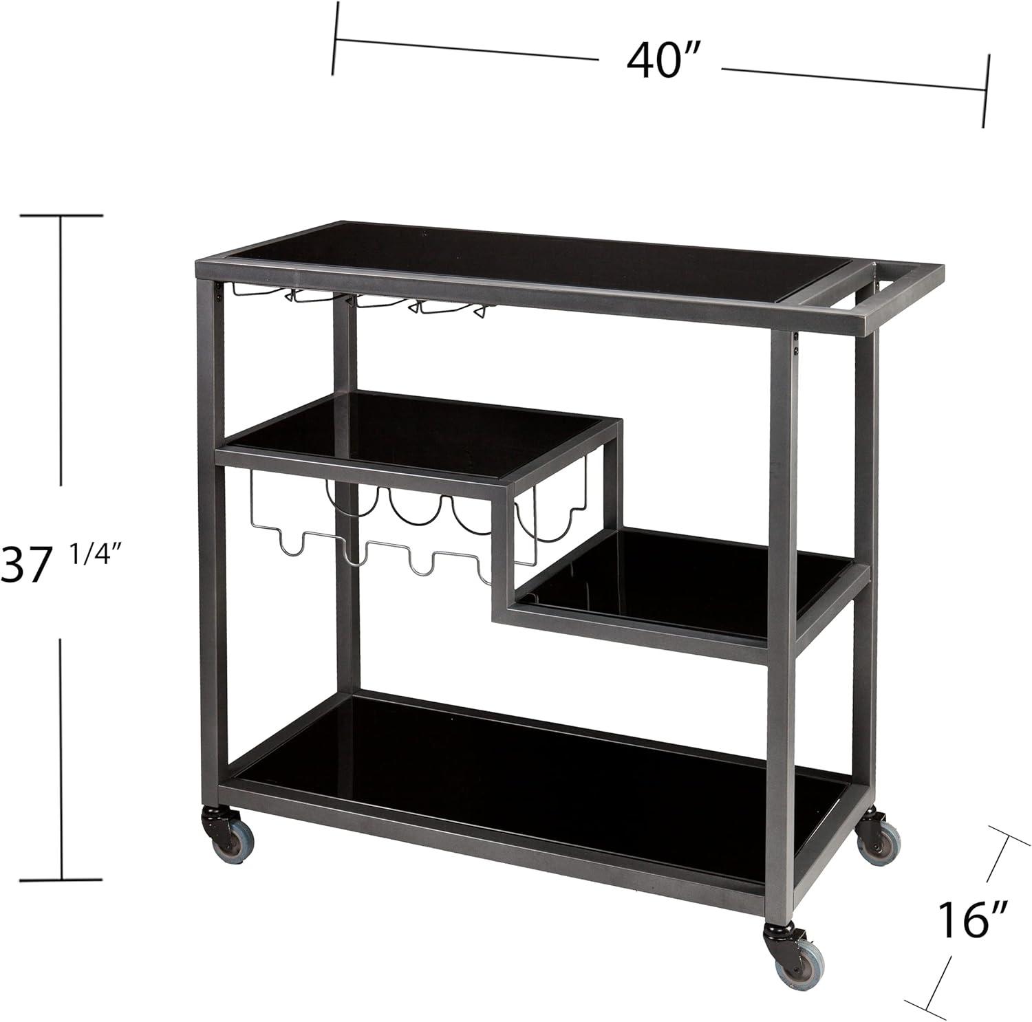 Gunmetal Gray Metal and Glass Bar Cart with Storage