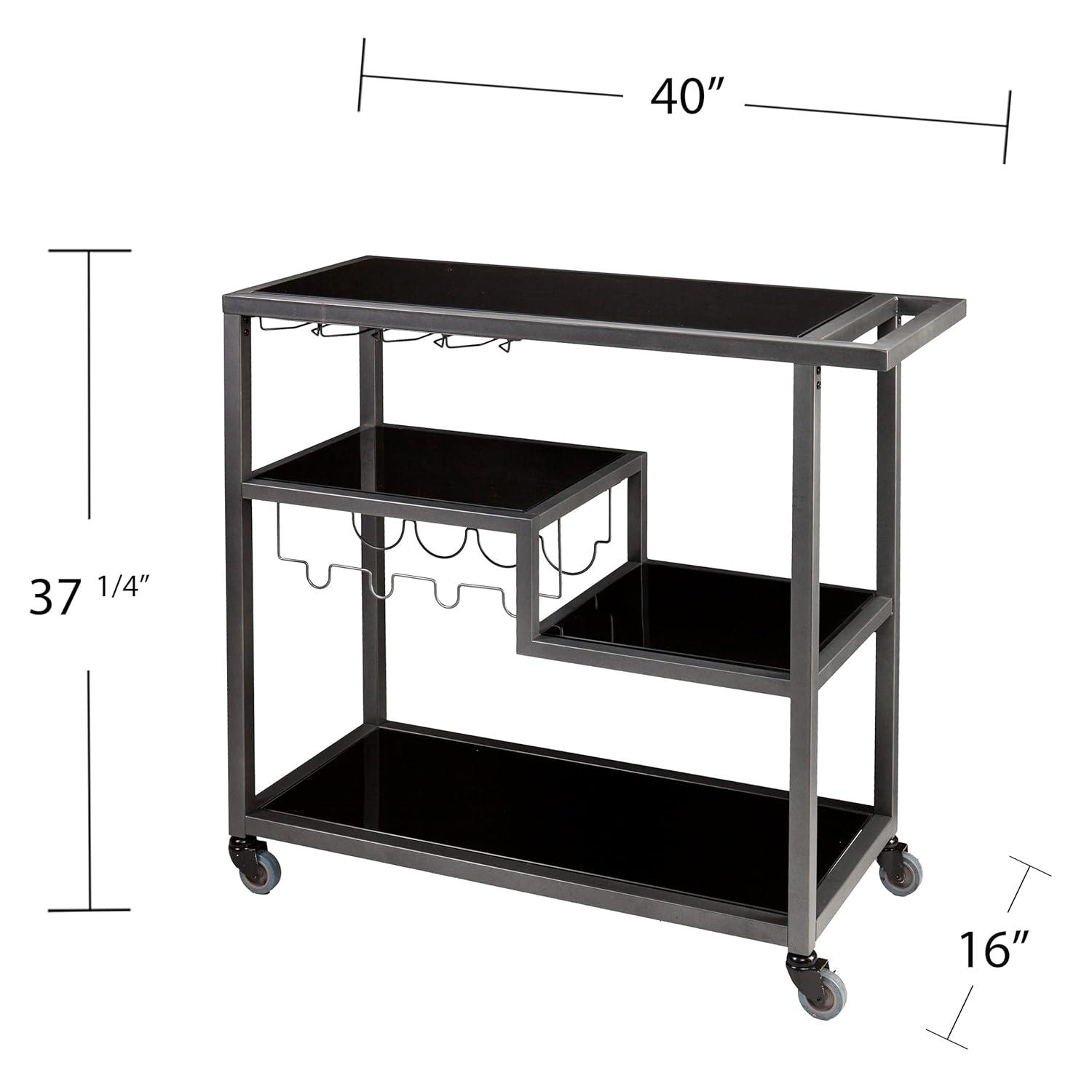 Holly & Martin Zephs Bar Cart - HZ8810 - Gunmetal Gray w/ Black Glass - SEI