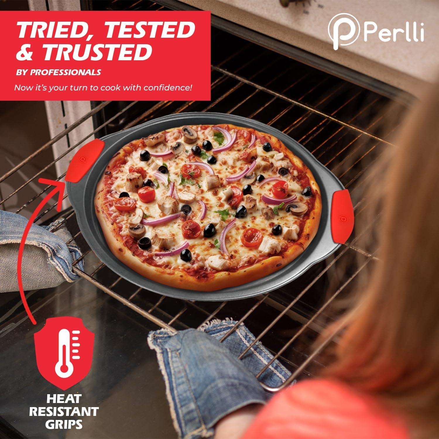 PERLLI Non-Stick 17-Piece Baking Pan Set, BPA-Free Carbon Steel Bakeware Set with Silicone Handles, Stackable Kitchen Oven Set, Cookie Sheet, Baking Tray, Baking Sheet Set, Utensils, Oven Safe (446°F)