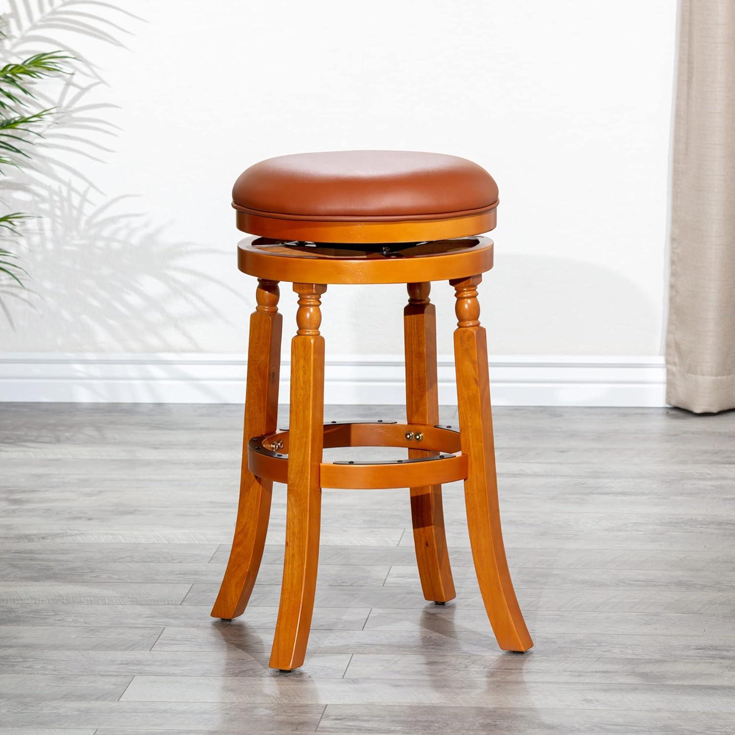 30" Height Bar Stool Chair, 360-Degree Swivel Barstool with Solid Hardwood Frame White Flared Legs, Beige Fabric Upholstered Seat