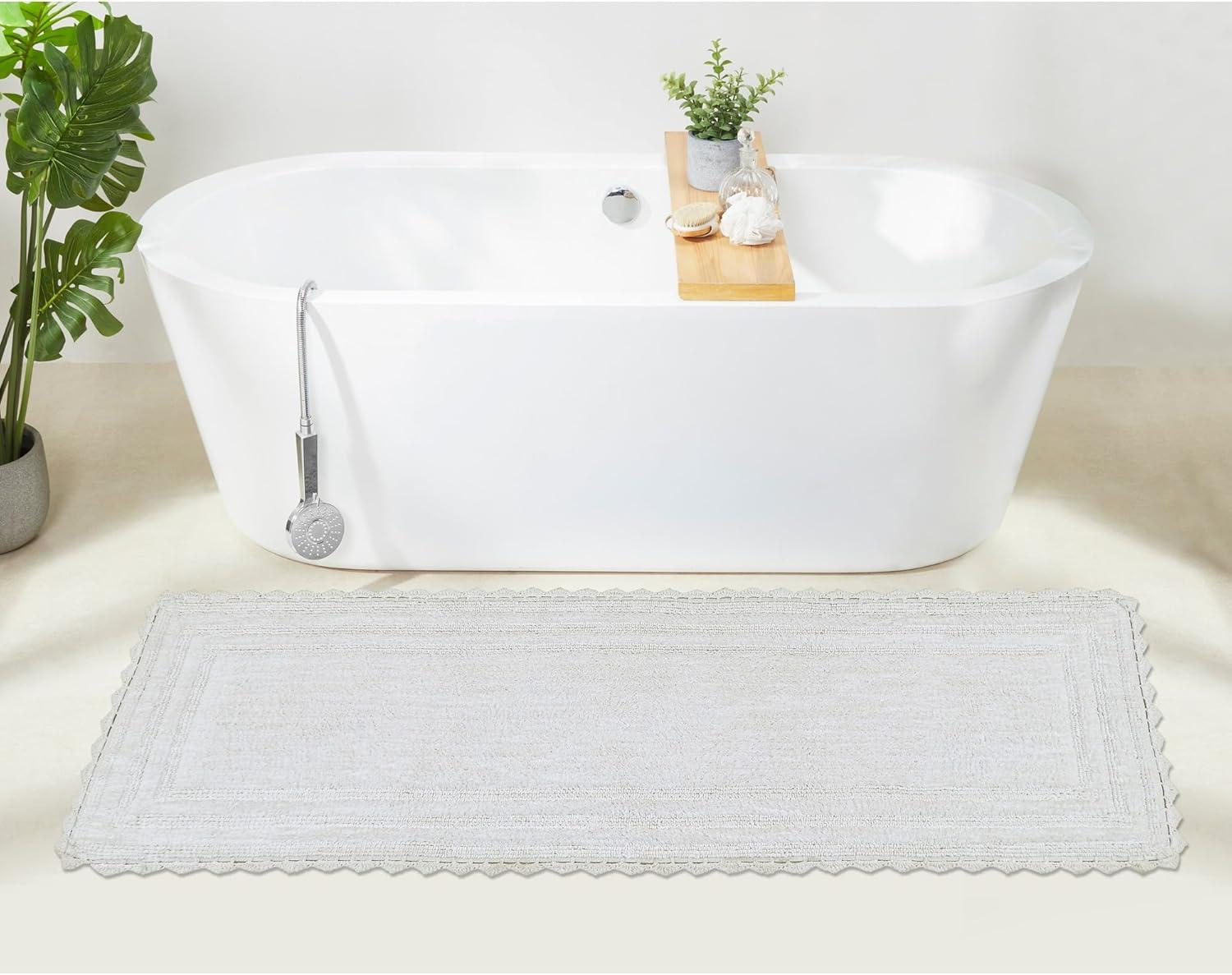 Better Trends Lilly Crochet 100% Cotton Tufted Reversible Bath Rug 20" x 60" Runner - White