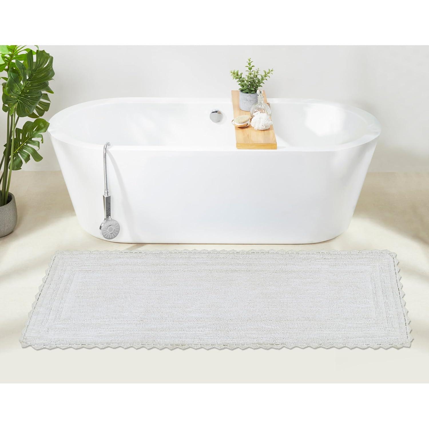 Better Trends Lilly Crochet 100% Cotton Tufted Reversible Bath Rug 20" x 60" Runner - White