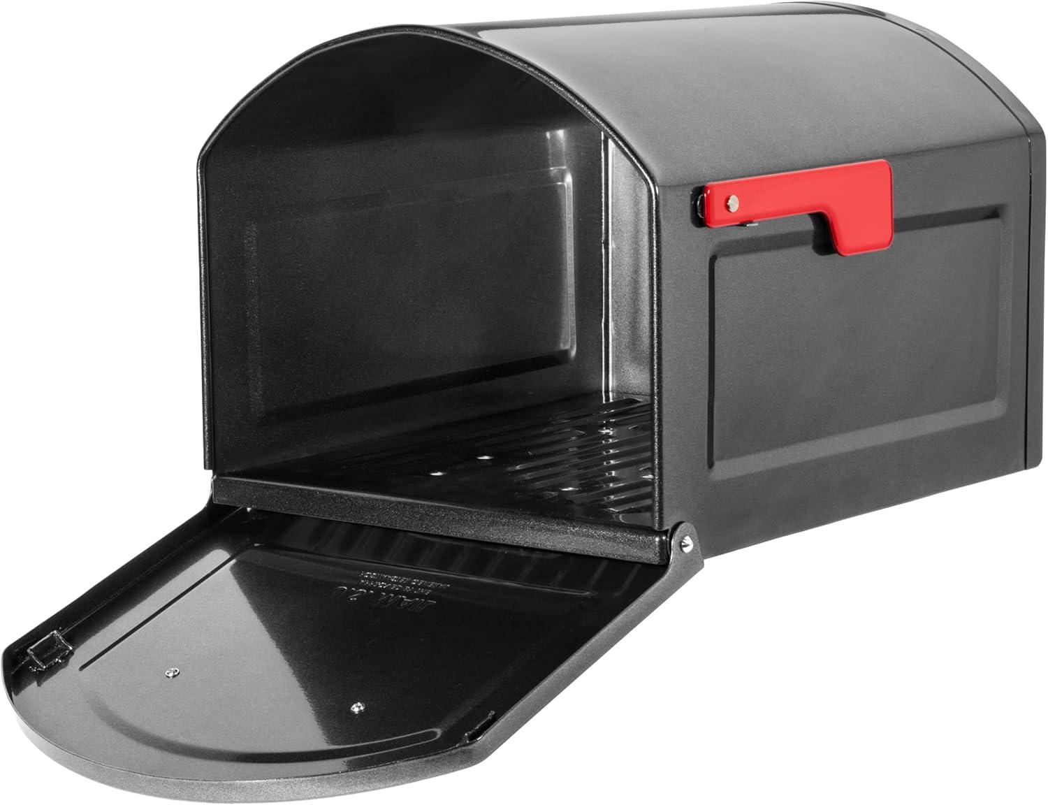 Centennial Pewter Steel Post Mount Mailbox with Red Flag