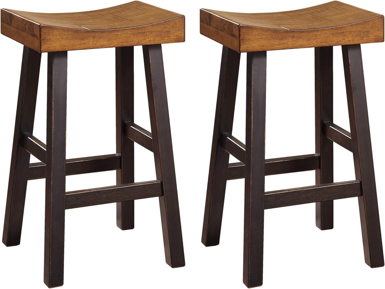 Signature Design by Ashley Glosco Farmhouse Pub Height Saddle Barstool, Set of 2, Medium Brown