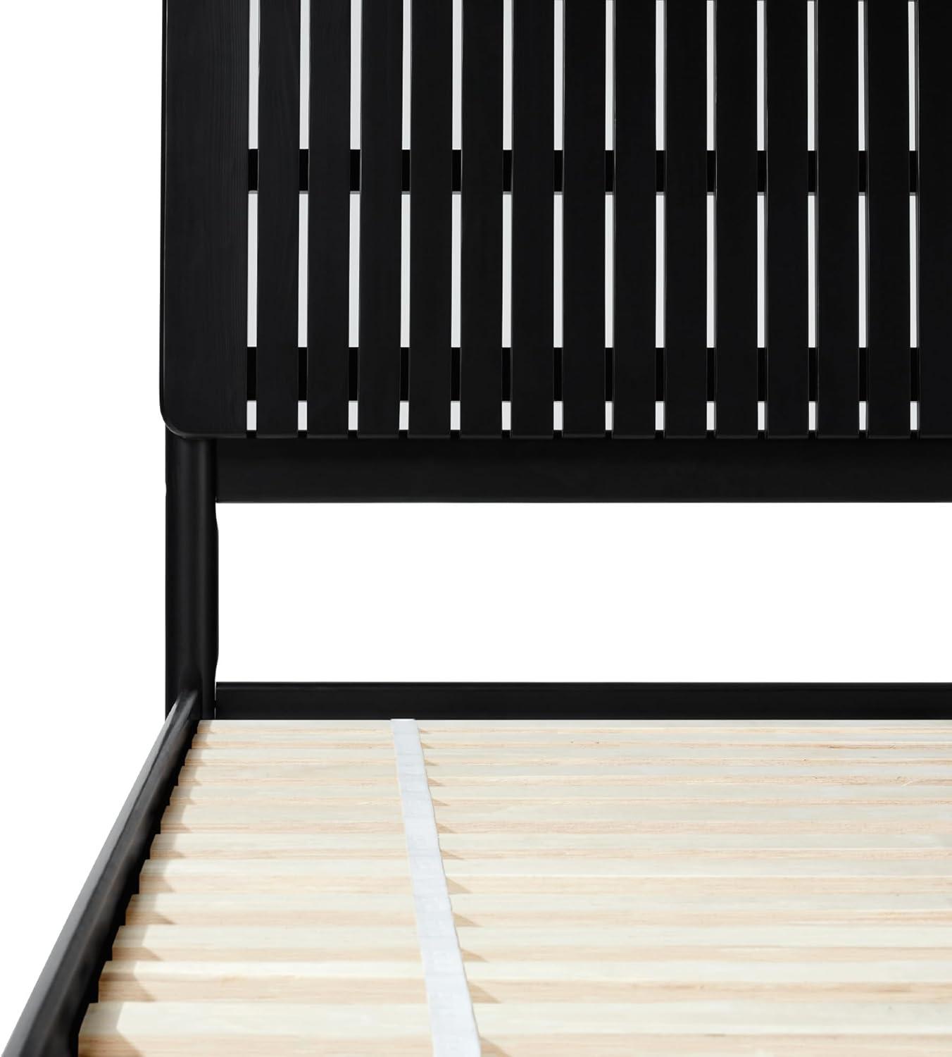 Walker Edison Transitional Solid Wood Platform Queen Bed, Black