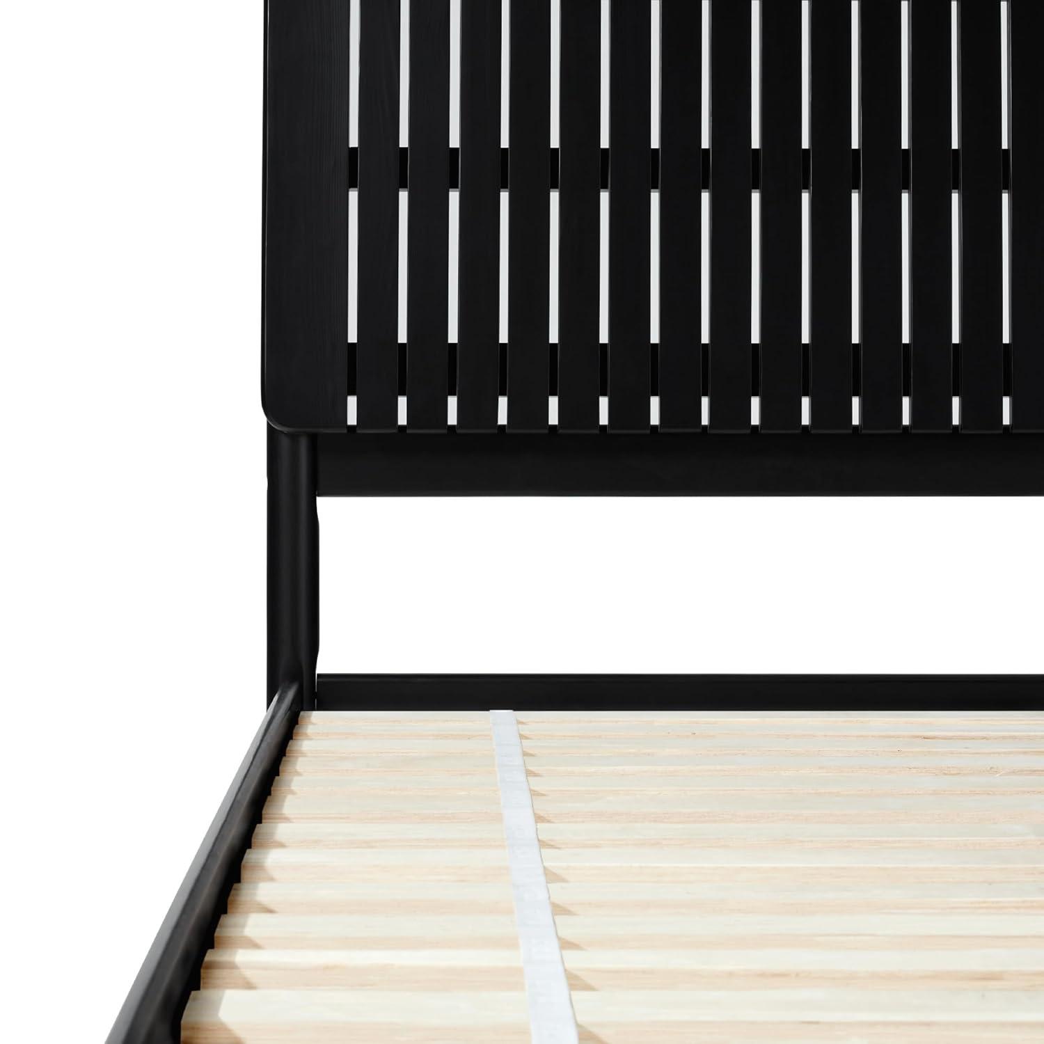 Walker Edison Transitional Solid Wood Platform Queen Bed, Black