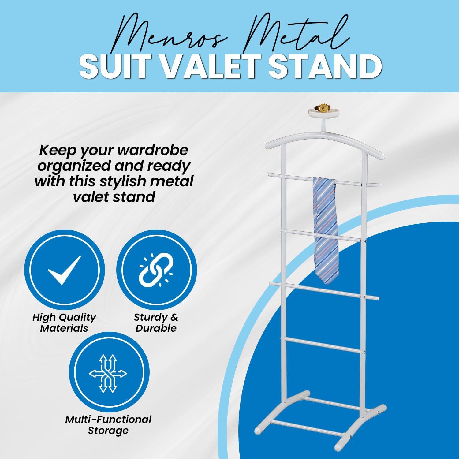 Kings Brand Furniture - Menros Metal Suit Valet Stand, Clothes Rack, White