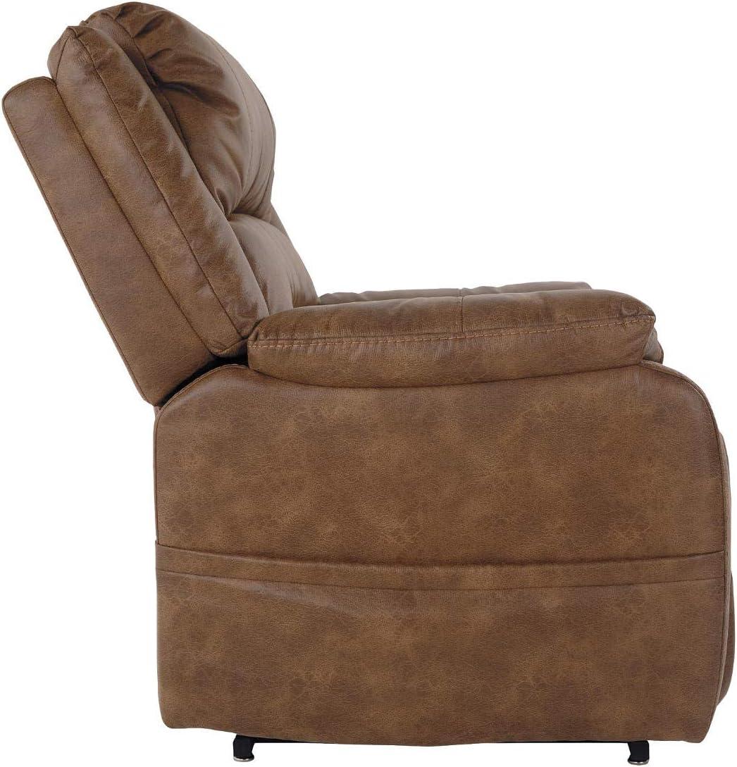 Saddle Brown Faux Leather Power Lift Recliner with Metal Frame