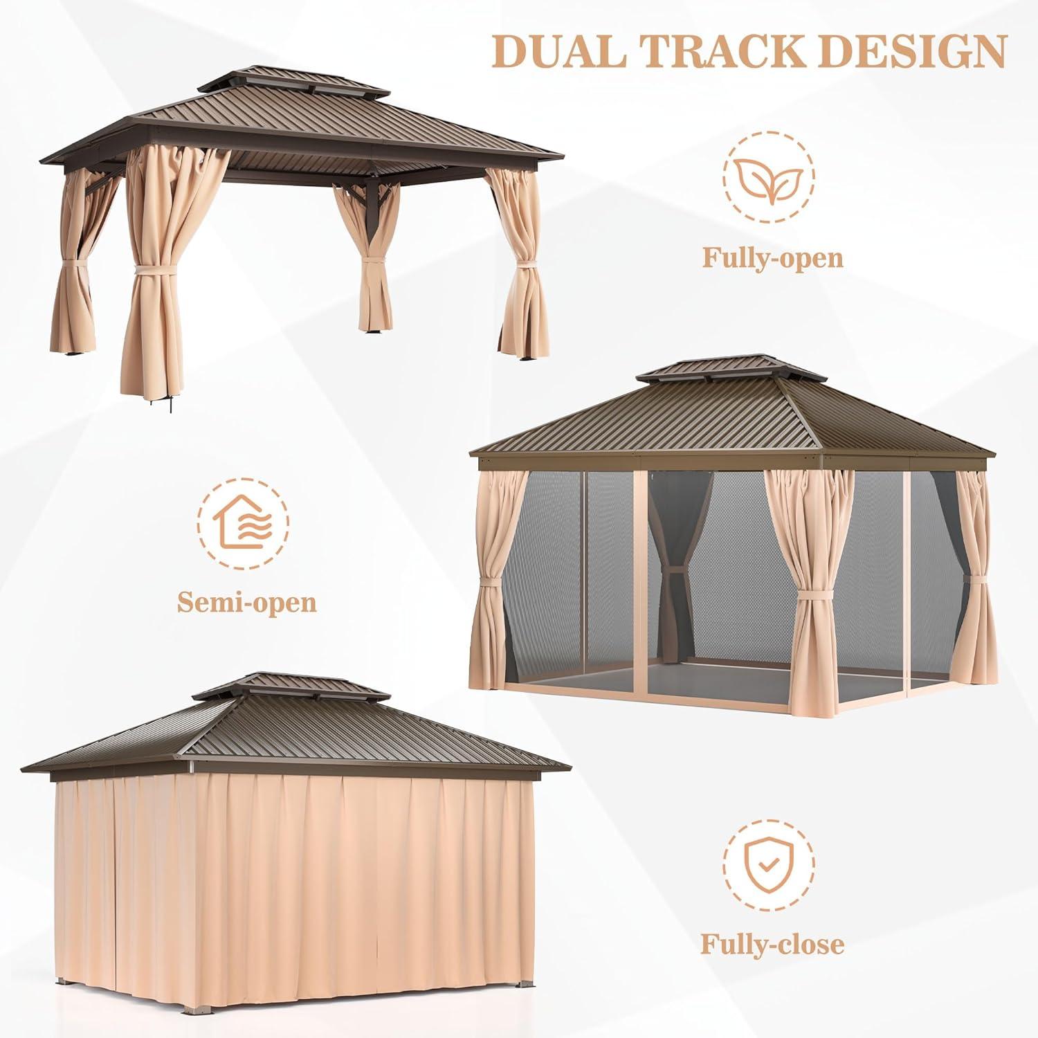 Barton 10x14 Gazebo, Hardtop Gazebo With Aluminum Frame, Double Galvanized Steel Roof, Curtains and Netting Included, Metal Gazebos Pergolas for Patios, Garden, Parties, Lawns