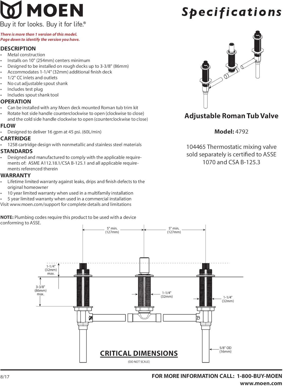 M-Pact Two Handle Roman Tub Valve Adjustable 1/2" CC Connection