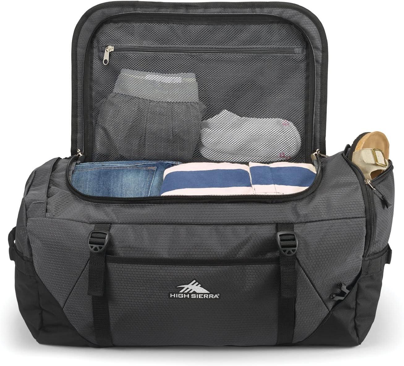 High Sierra Fairlead Zipper Closure Travel Duffel Bag Backpack with Padded Handles and Quick Release Shoulder Straps, Mercury/Black