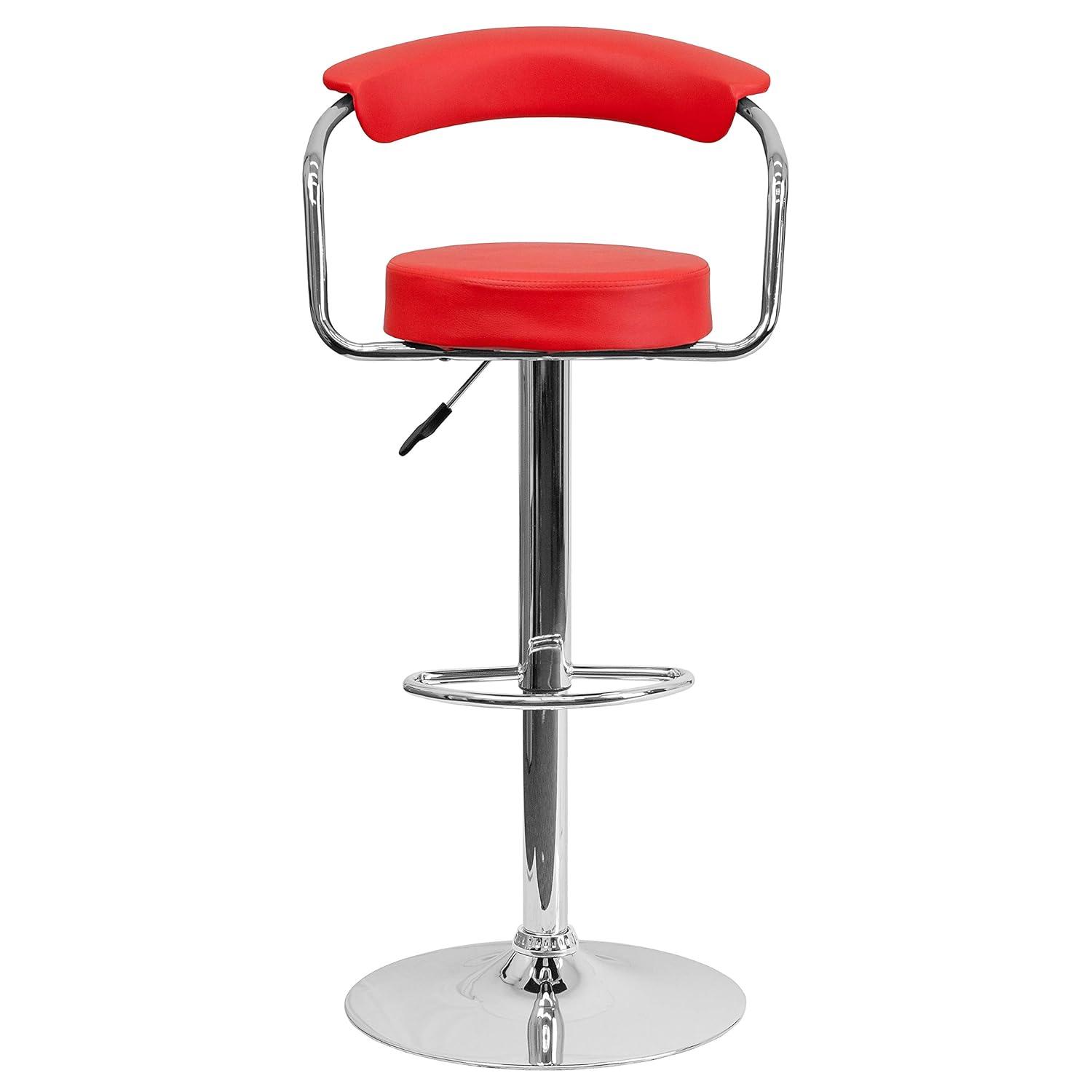 Flash Furniture Taft 2 Pk. Contemporary Red Vinyl Adjustable Height Barstool with Arms and Chrome Base